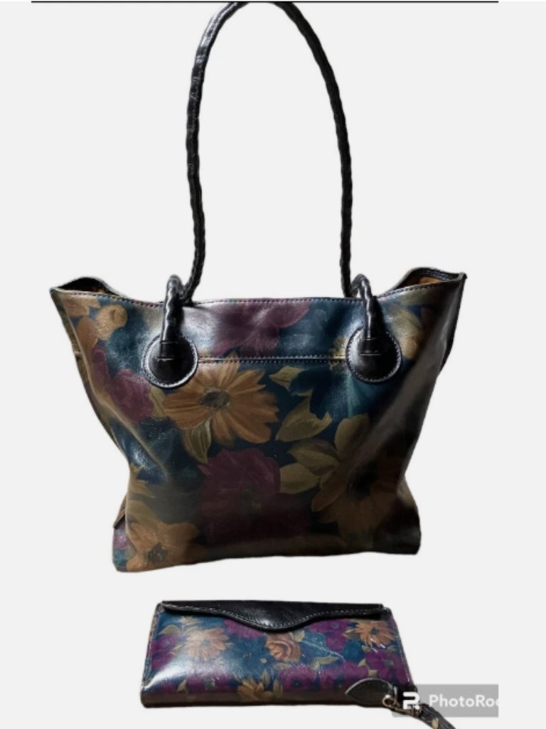 Patricia Nash Leather Floral Shoulder Bag With Matching Wristlet